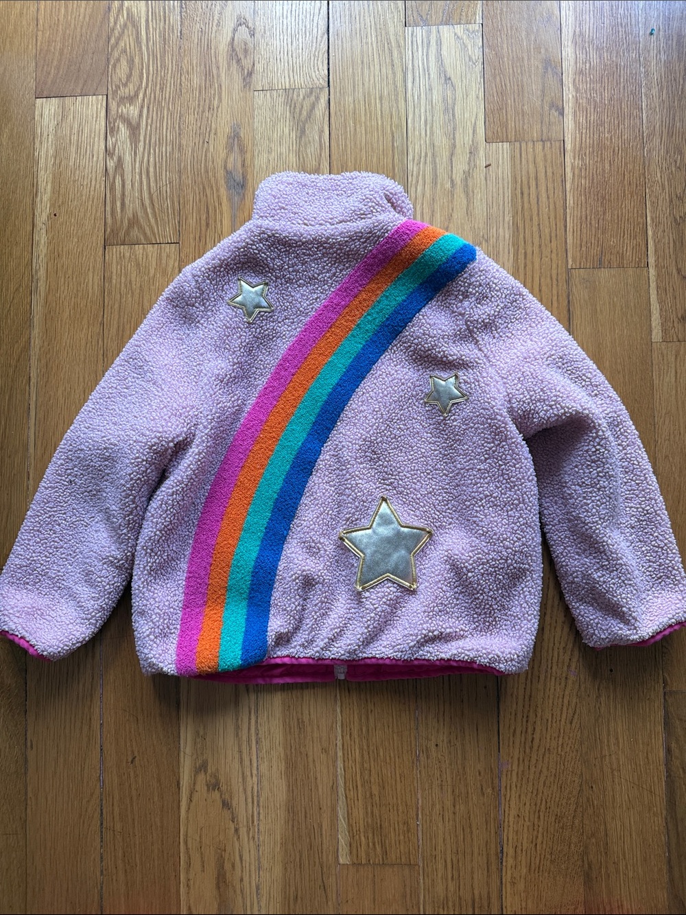 Andy & Evsn Girls Pink Rainbow Sherpa Fleece Revesible Jacket